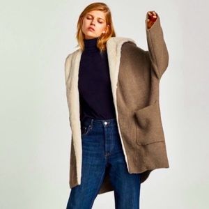 Zara Faux Fur Lined Hooded Sweater Knit Cardigan